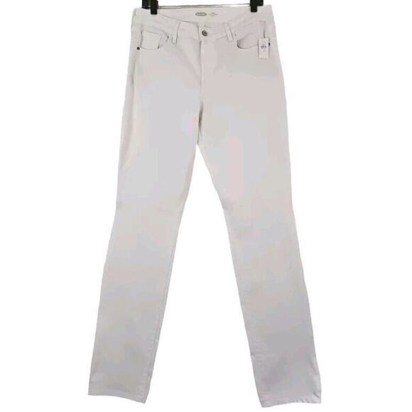 Old Navy ~Woman Size 12 Long~ White Piwer Slim Straight Mid Rise Jeans NWT - Picture 3 of 9
